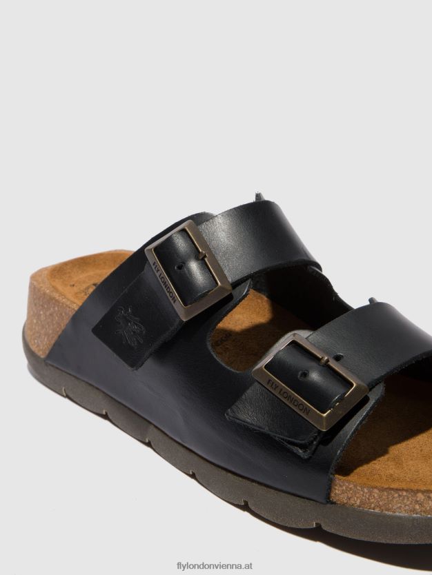 Pantoletten mit offener Zehenpartie caja721 Frauen Fly London ZV2XXB387 Zaumzeug schwarz