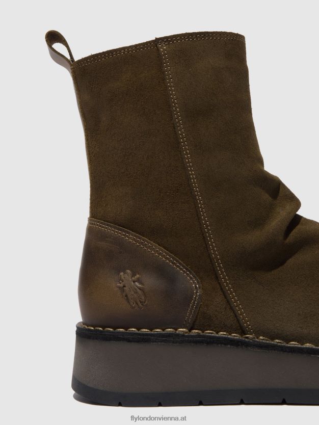 Stiefel mit Reißverschluss reno053 Frauen Fly London ZV2XXB320 Ölsuede/Teppichschlamm/Oliv